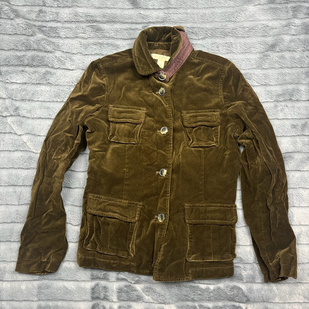 Ann Taylor LOFT Olive Brown Velvet Field Jacket Quilted Lining Small Petite SP